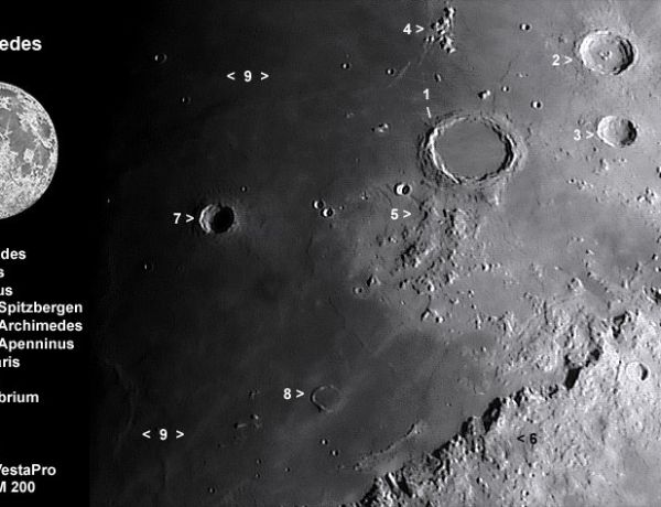 Einzelaufnahmen von Mondkratern und -formationen
